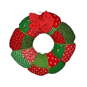 Vintage 18" Patchwork Fabric Stuffed Quilt Handmade Country Wreath Cottagecore